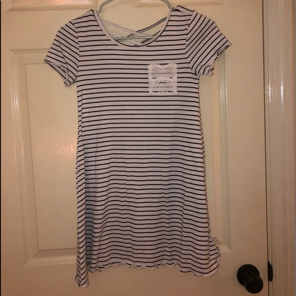 white and black striped dress